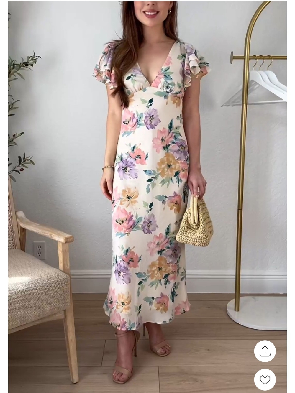 Abercrombie & Fitch Cream Maxi Dress with Pink, Purple & Yellow Floral Print